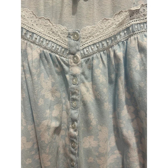 Earth Angels Nightgown Blue White Floral Sleeveless Cotton Knee Length Large - Picture 3 of 7